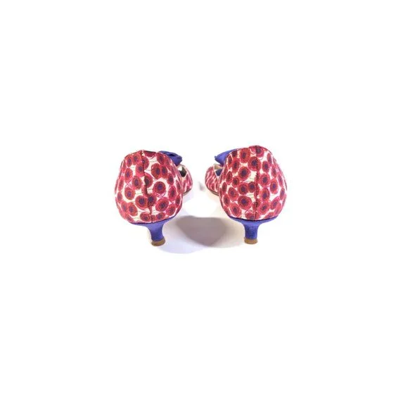 BUTTER D'Orsay Kitten Heels Sz 8.5 Red & Purple Peep toe Pumps Italy